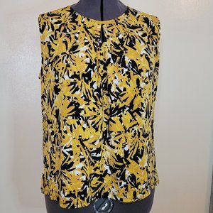 Kasper Yellow Print Sleeveless Blouse